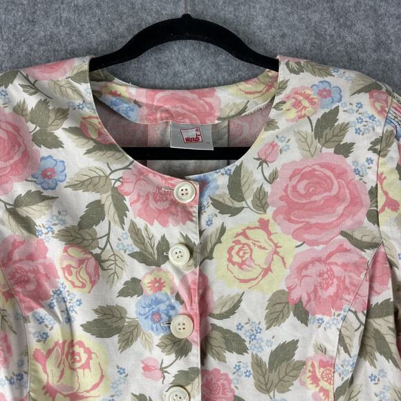 Vintage Mondi Blazer Jacket Womens 40 Floral Linen Blend Crop Boho Cottage 80s - Picture 2 of 16